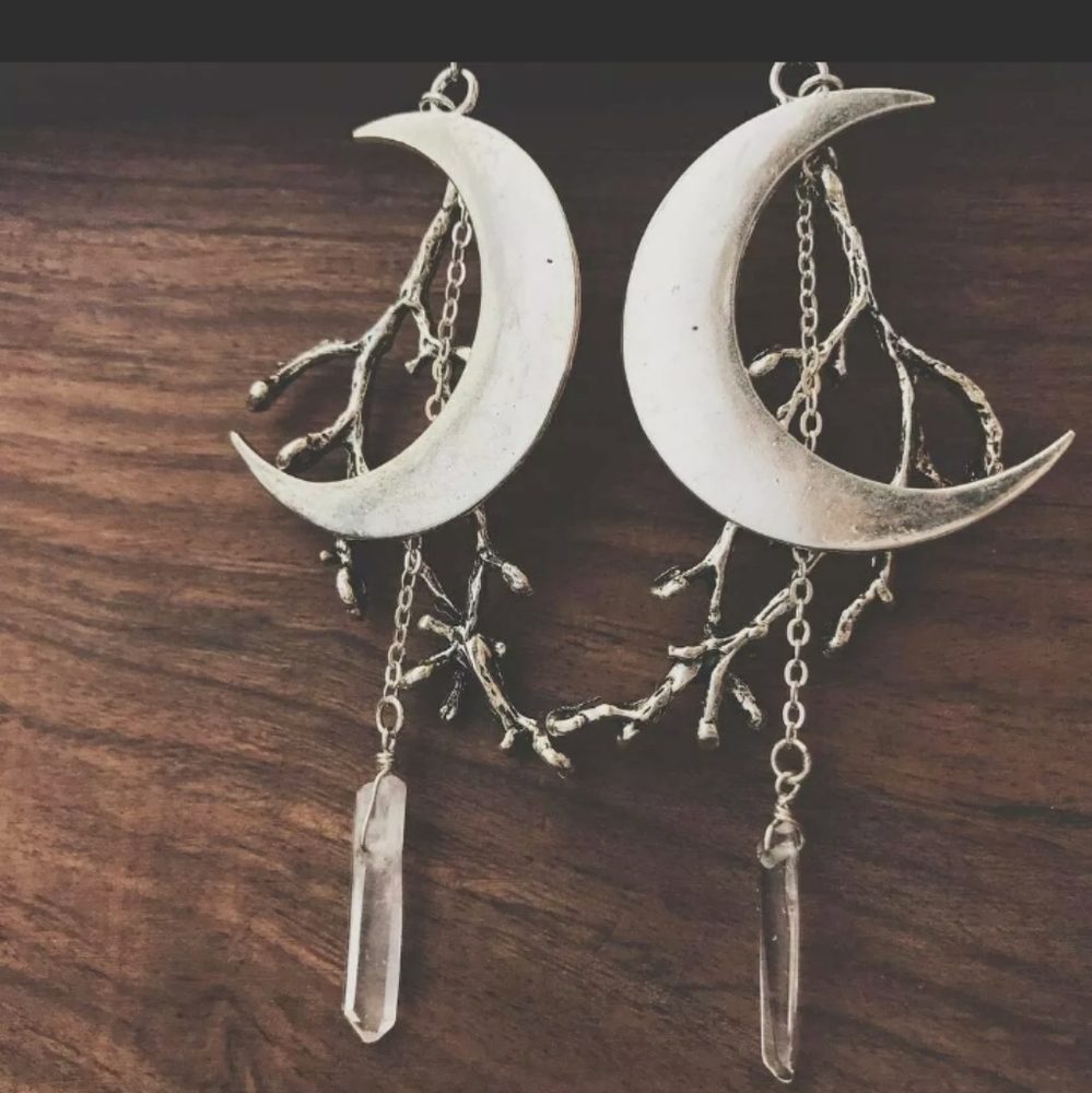 Crystal Quartz Mystic Moon Drop Earrings